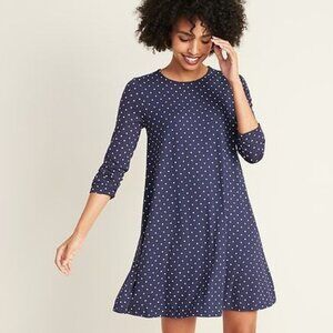 NWOT Old Navy Navy Polka Dot Long Sleeve Knee-Length Dress, Women's Small